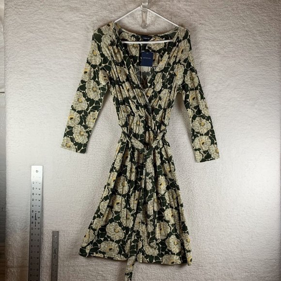Lands' End Fit & Flare Midi Dress Women's Small 6-8 Floral Plunge Neck S7948‎ - Picture 1 of 10